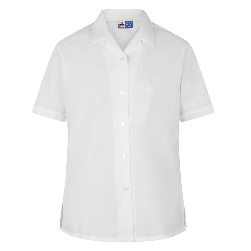 Girls Revere Open Collar Short Sleeve Shirt In White – Skooleez