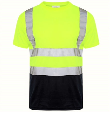 Mens Hi Viz Crew Neck T-Shirt In Yellow/Navy