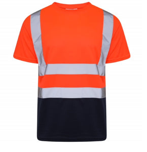 Mens Hi Viz Crew Neck T-Shirt In Orange/Navy