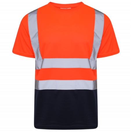 Mens Hi Viz Crew Neck T-Shirt In Orange/Navy