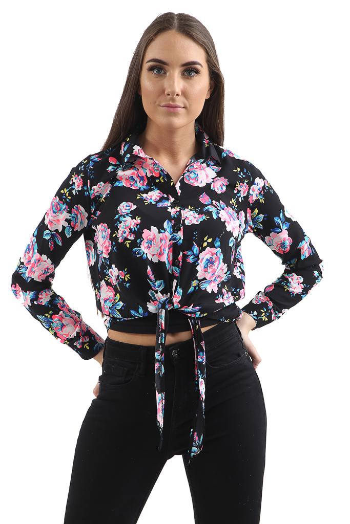 Womens Floral Blouse In Black