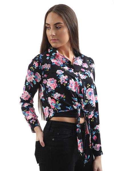 Womens Floral Blouse In Black