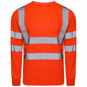 Mens Hi Viz Crew Neck Long Sleeve Top In Orange