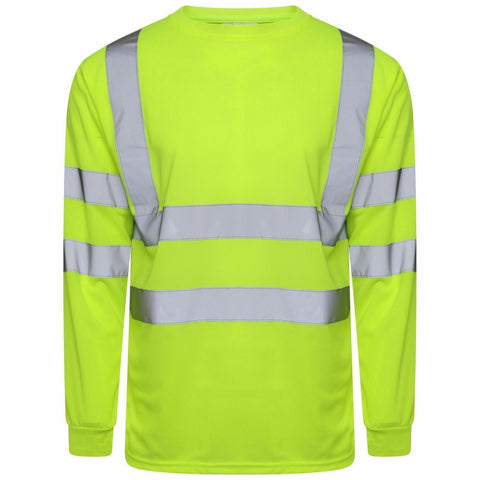 Mens Hi Viz Crew Neck Long Sleeve Top In Yellow