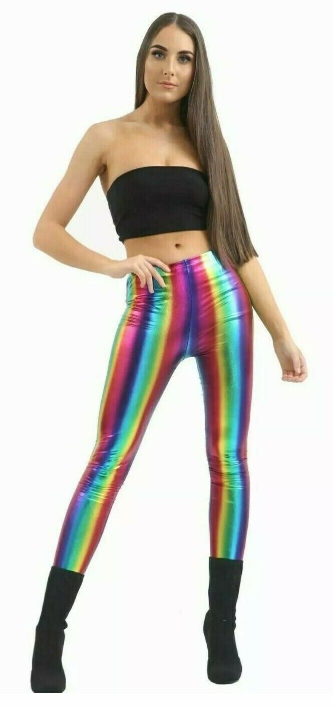 Womens Shiny Rainbow Leggings