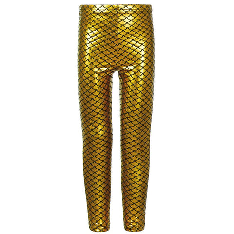 Girls Mermaid Metallic Leggings In Gold