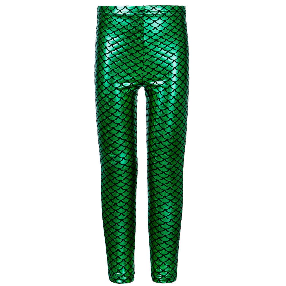 Girls Mermaid Metallic Leggings In Green