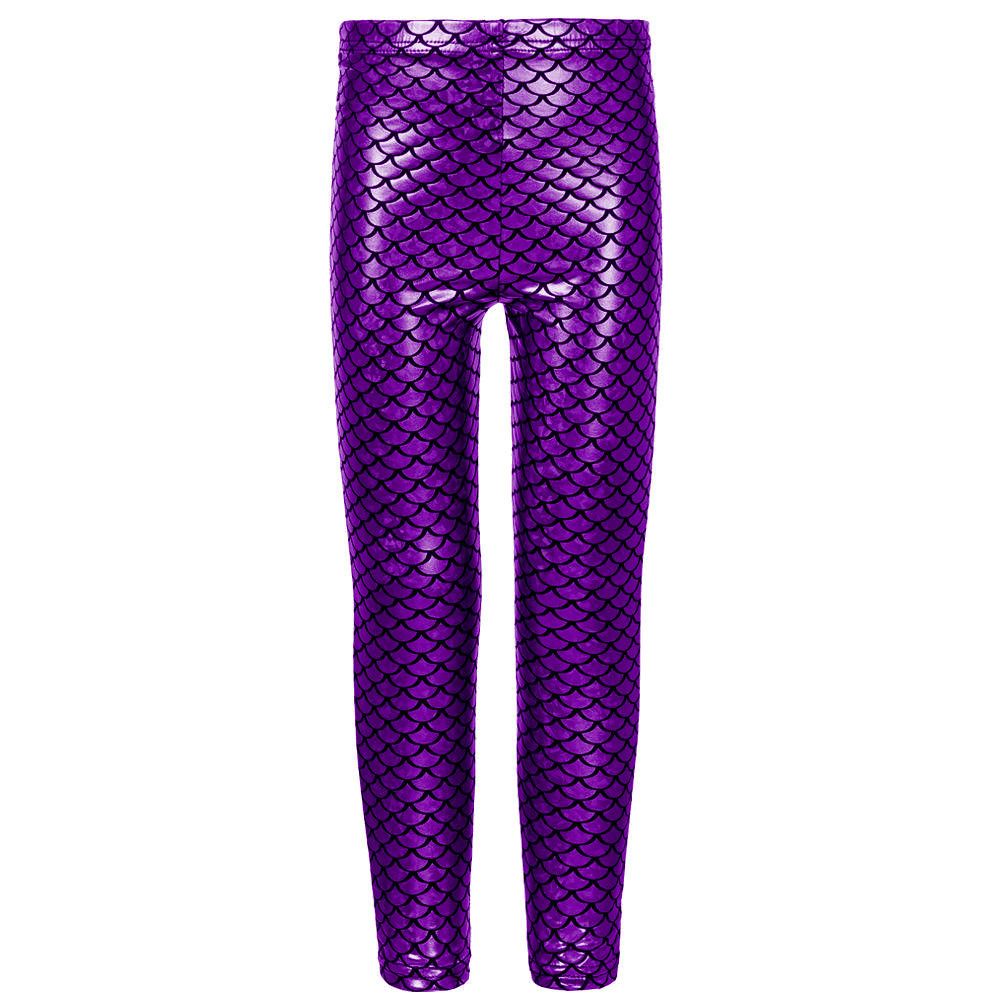 Girls Mermaid Metallic Leggings In Purple