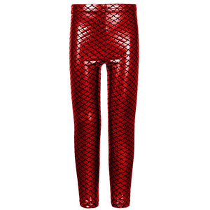 Girls Mermaid Metallic Leggings In Red