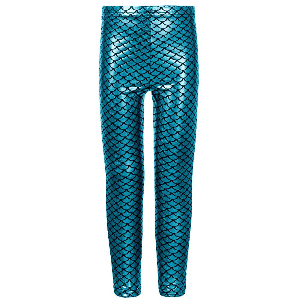 Girls Mermaid Metallic Leggings In Turquiose