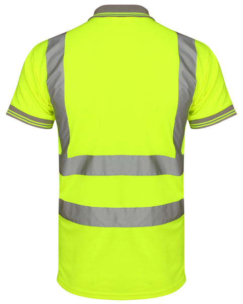 Mens Hi Viz Polo T-Shirt In Yellow/Grey