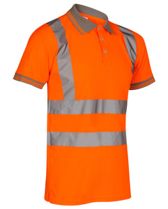 Mens Hi Viz Polo T-Shirt In Orange/Grey