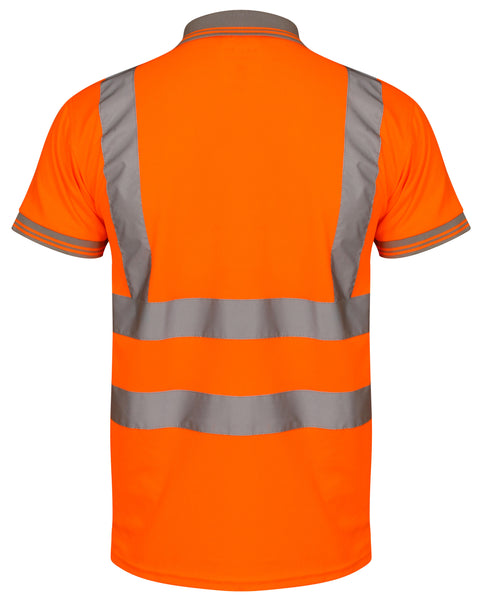 Mens Hi Viz Polo T-Shirt In Orange/Grey