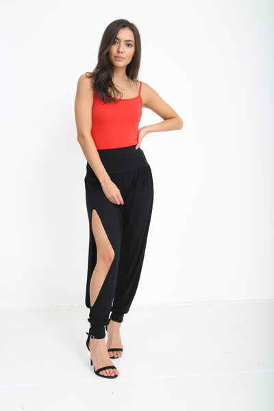 Womens Side Slit Harem Trousers In Black