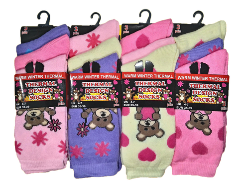 12 Pairs Womens Thermal Teddy Bear Design Socks