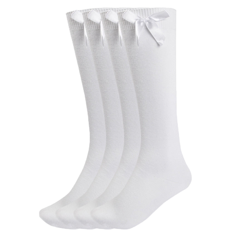 12 Pairs Girls Knee High Bow Socks In White