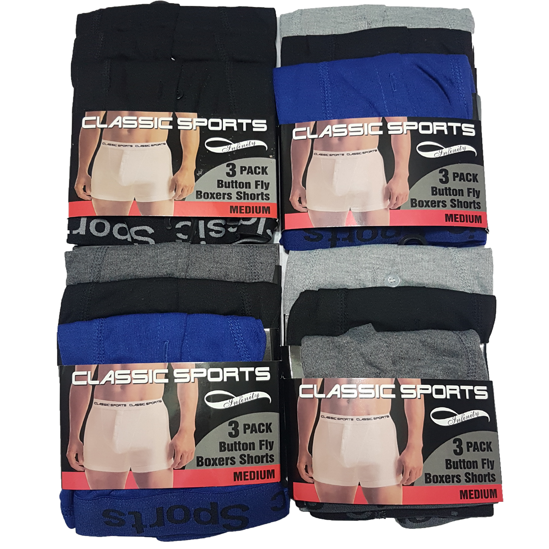 12 Pairs Mens Classic Sports Boxer Shorts