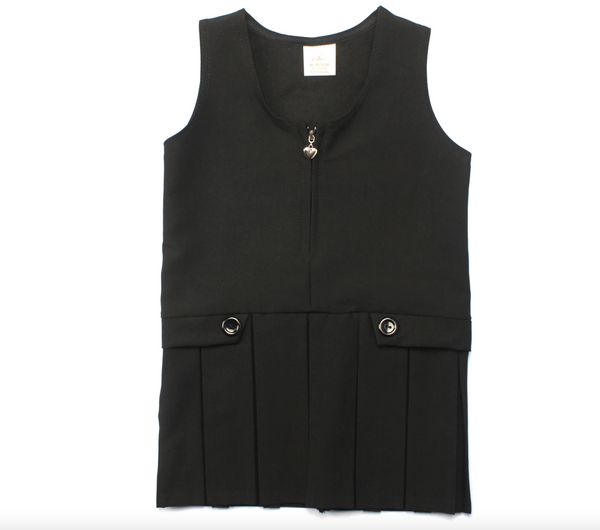 Girls Zip Front Pinafore Dress In Black