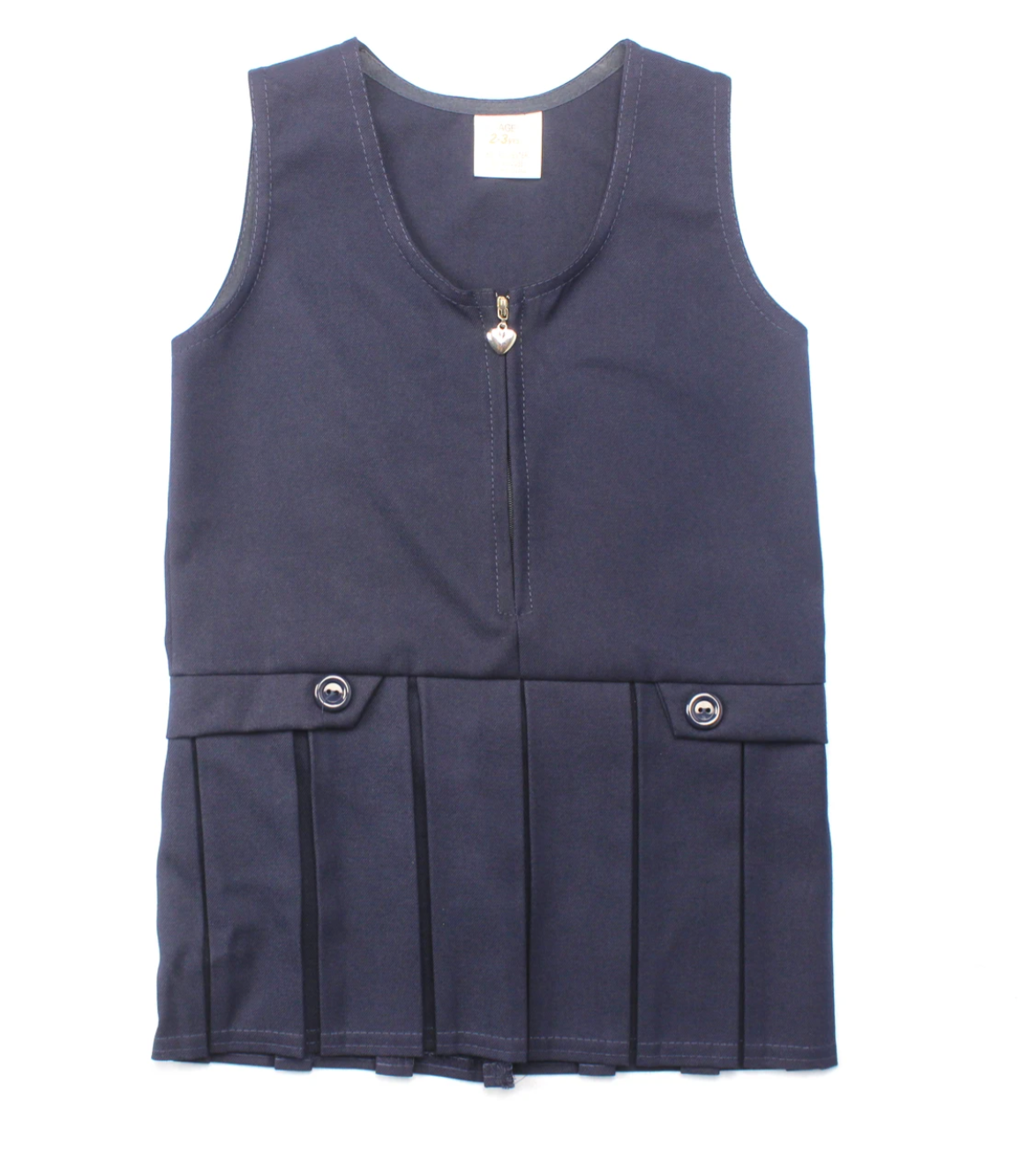 Girls Zip Front Pinafore Dress In Navy