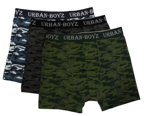 12 Pairs Mens Urban Boyz Camouflage Boxer Shorts