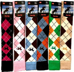 6 Pairs Womens Knee High Argyle Pony Riding Socks