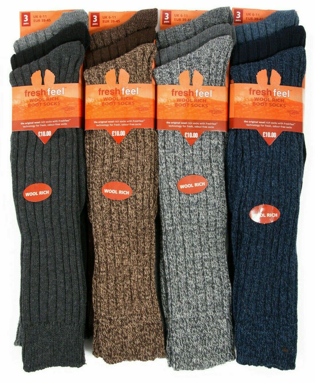 12 Pairs Mens Long Chunky Wool Socks