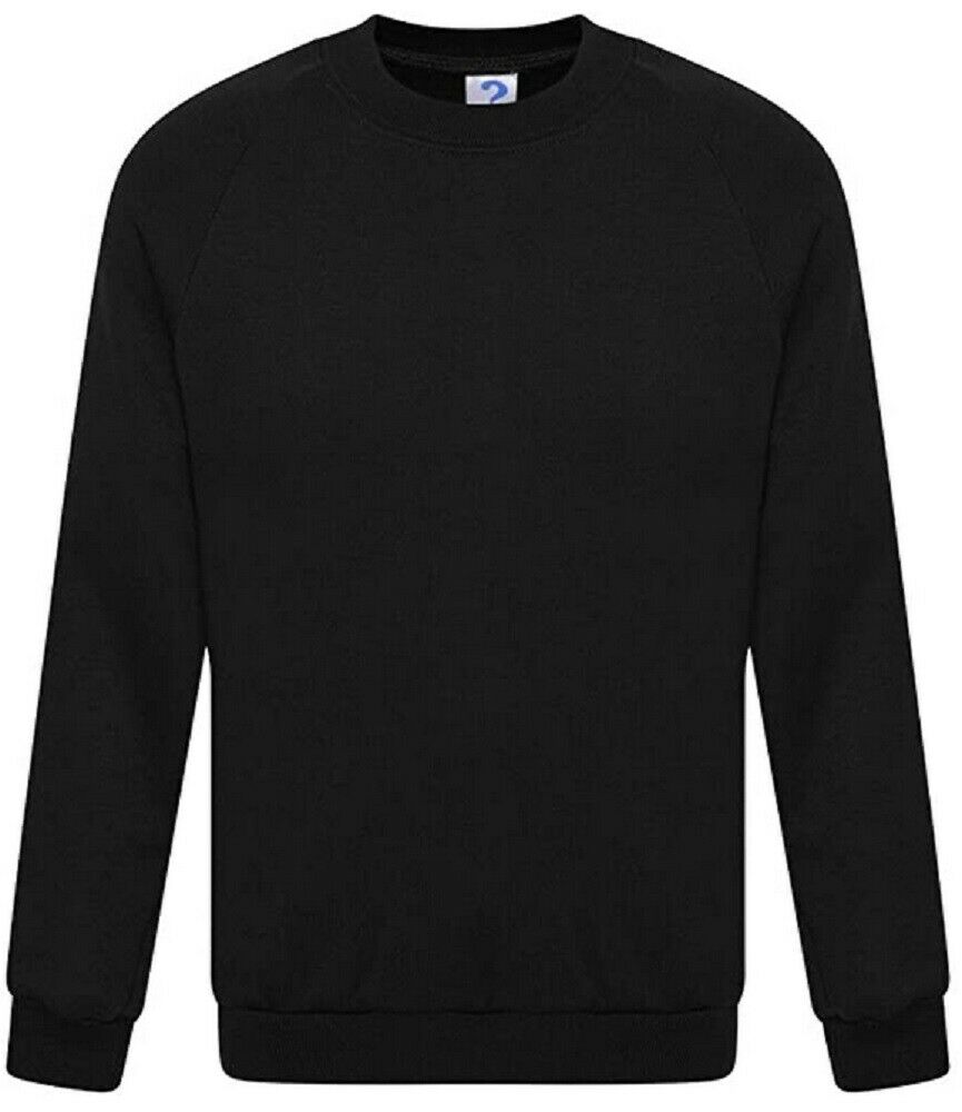 Mens Plain Fleece Lined Crew Neck Sweatshirt In Black