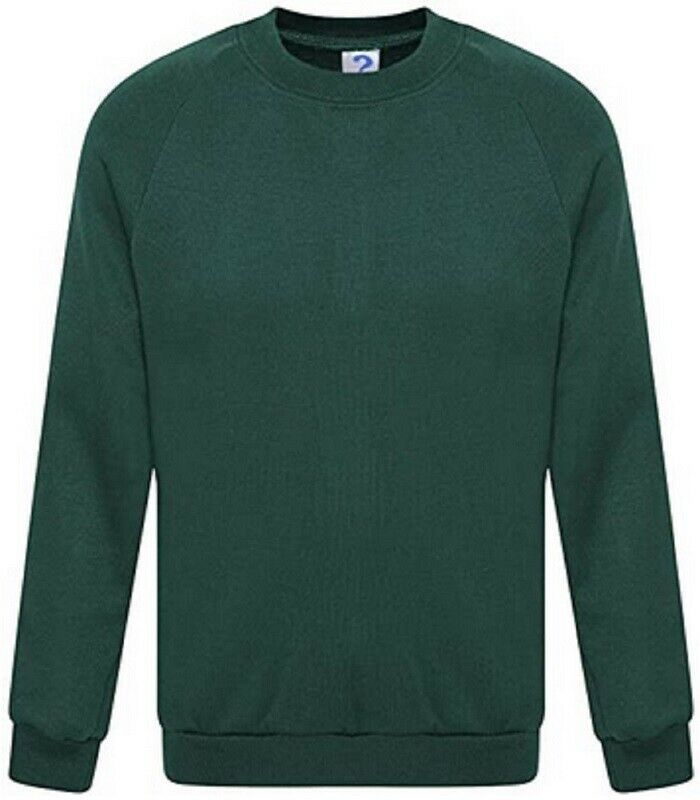 Mens Plain Fleece Lined Crew Neck Sweatshirt In Bottle Green