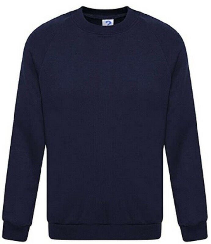 Mens Plain Fleece Lined Crew Neck Sweatshirt In Navy