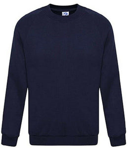 Mens Plain Fleece Lined Crew Neck Sweatshirt In Navy