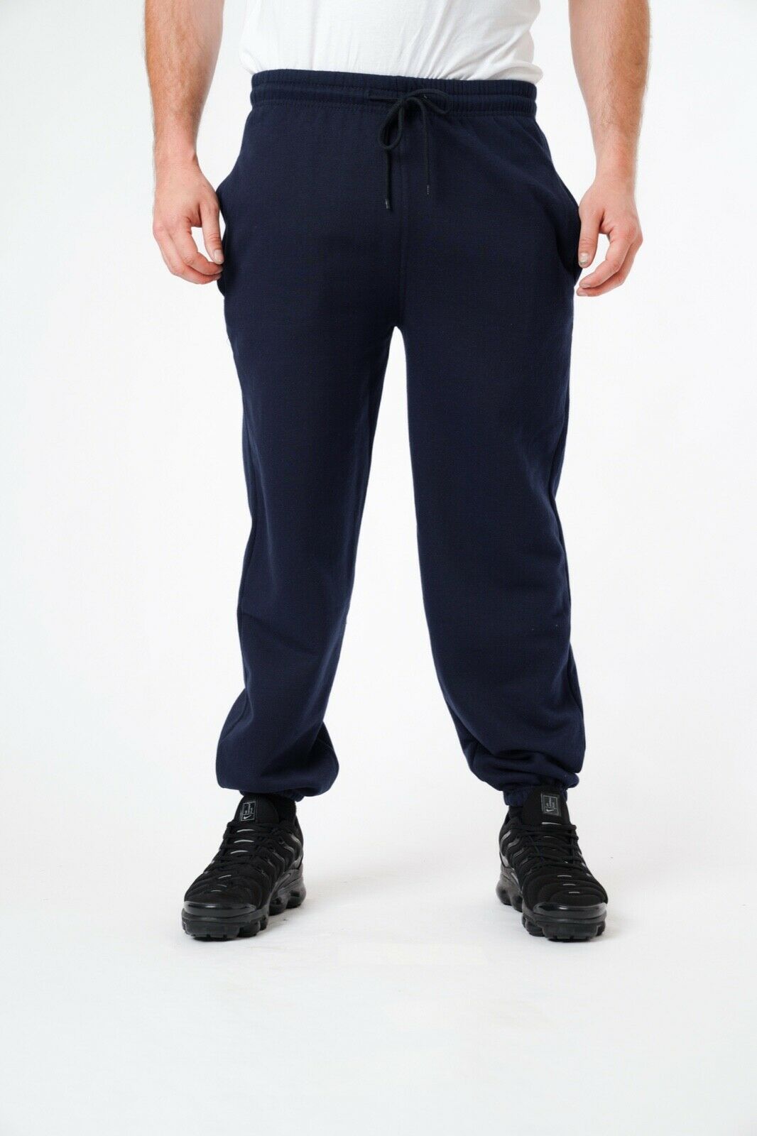 Mens Plain Fleece Joggers In Navy