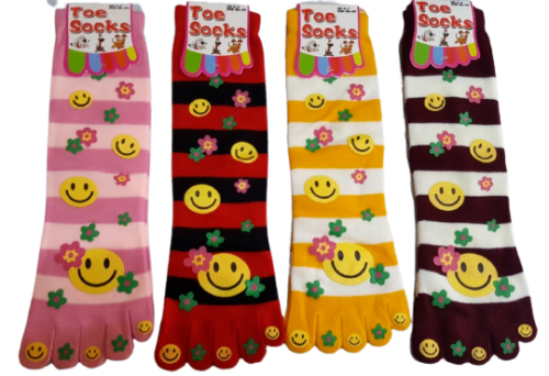 12 Pairs Womens Five Finger Toe Smiley Bed Socks