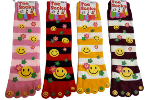 12 Pairs Womens Five Finger Toe Smiley Bed Socks