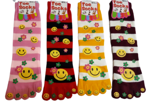 12 Pairs Womens Five Finger Toe Smiley Bed Socks