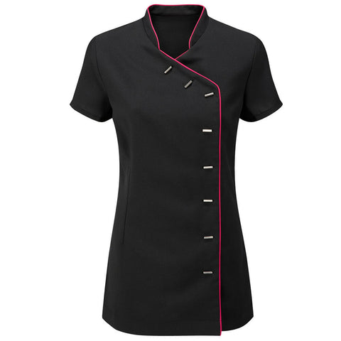 Womens Salon Uniform Tunic Dress In Black/Pink