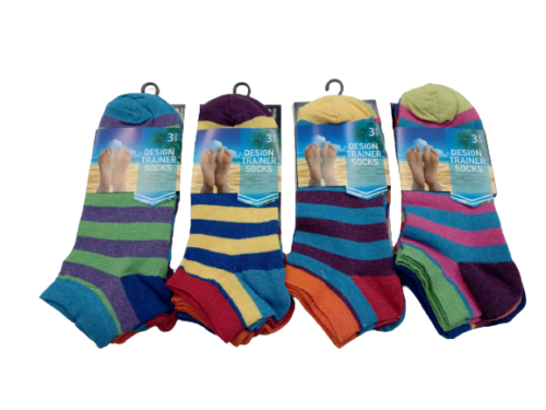 12 Pairs Mens Multi Colour Stripe Ankle Socks