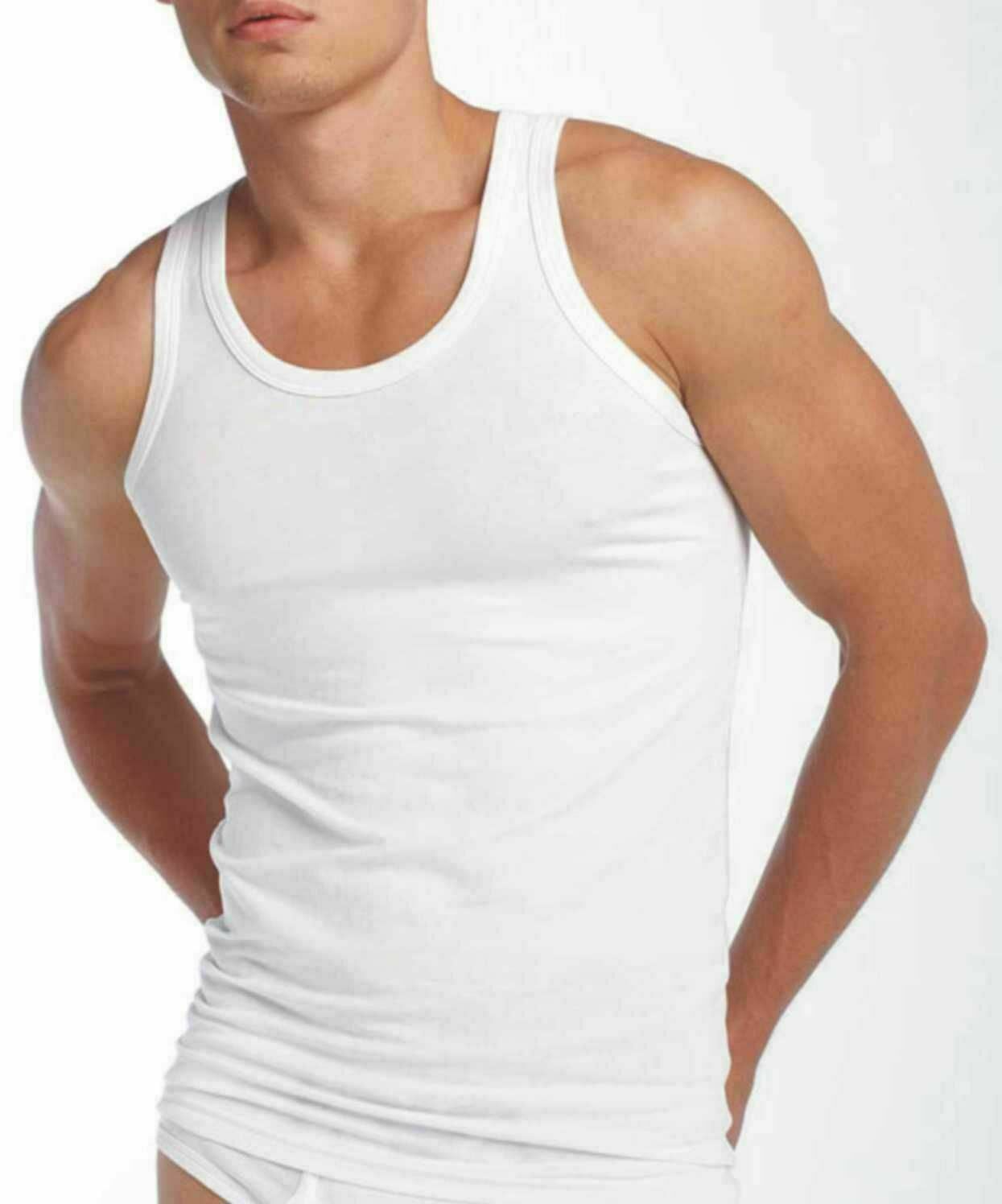 12 Mens 100% Cotton Vests In White