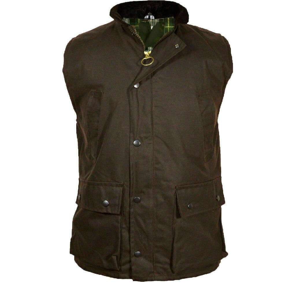 Mens Wax Cotton Body Warmer In Brown