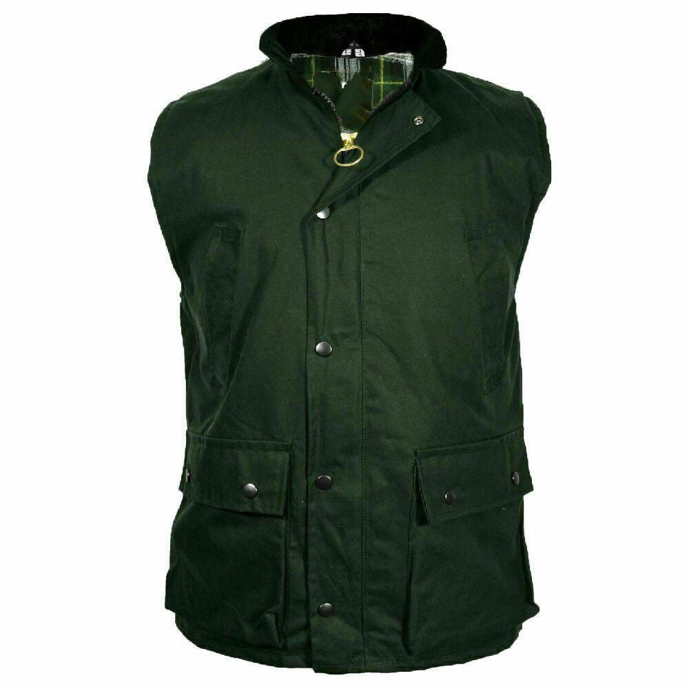 Mens Wax Cotton Body Warmer In Olive